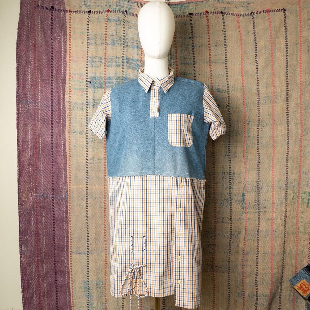 Custom reworked denim patchwork shirt